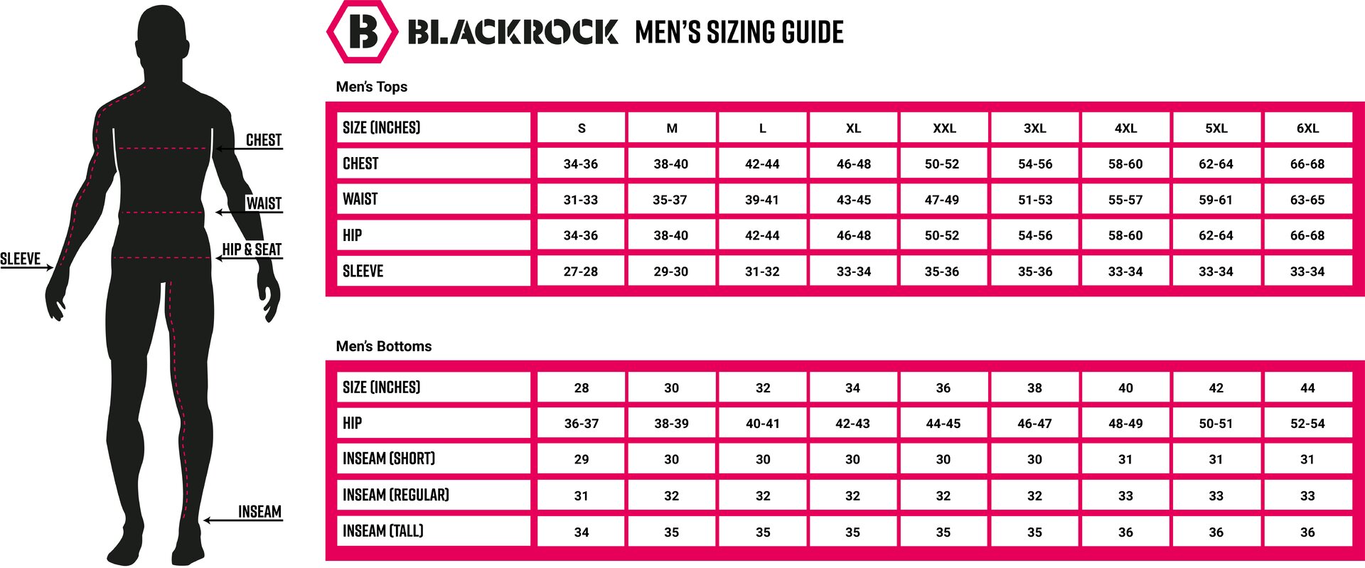 Product size guide chart